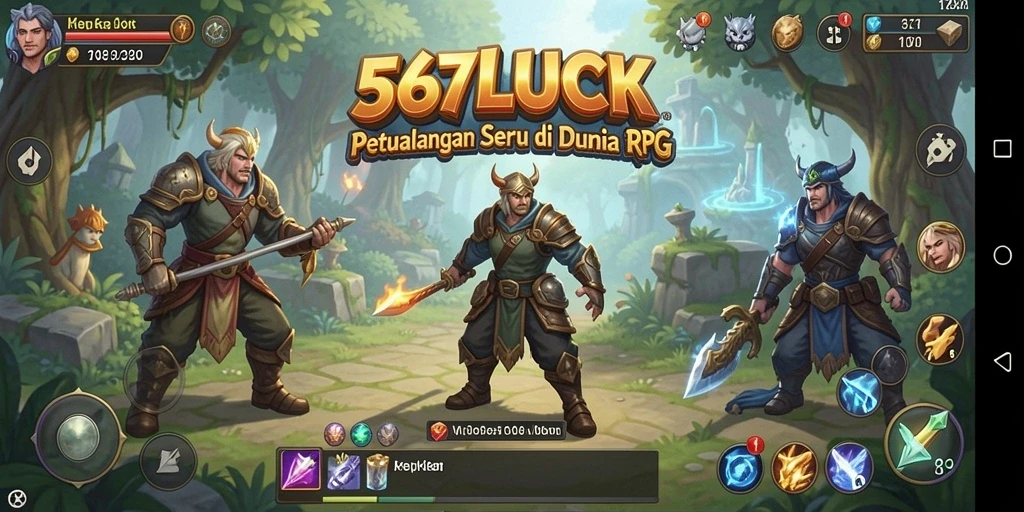 Screenshot gameplay 567LUCK menampilkan pertempuran seru dan karakter berwarna-warni.