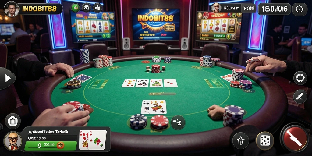 Tampilan gameplay seru dalam aplikasi Poker INDOBIT88.