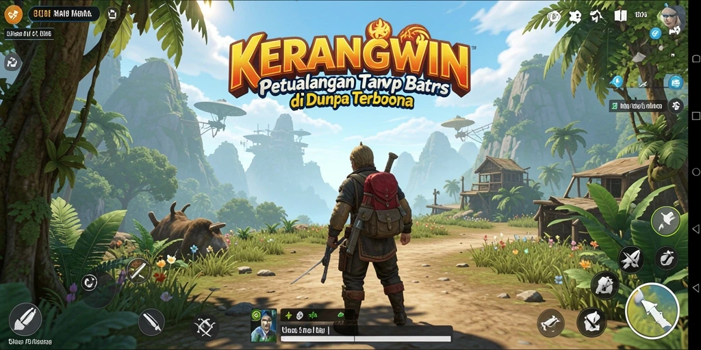 Tangkapan layar gameplay KERANGWIN yang menunjukkan dunia terbuka yang menakjubkan.