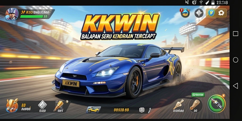 Tampilan gameplay KKWIN yang penuh aksi balapan.