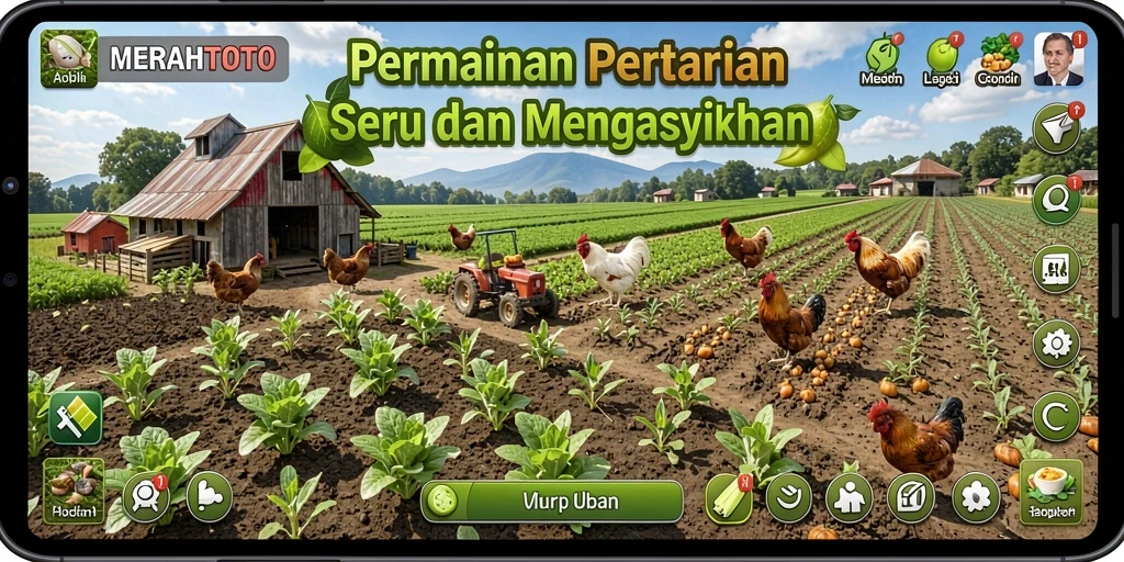 Tampilan gameplay MERAHTOTO menampilkan ladang yang subur dan berwarna-warni.