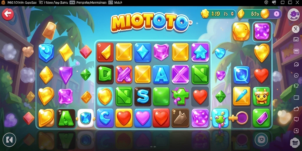Gameplay seru MIOTOTO dengan elemen Match-3 yang berwarna-warni.
