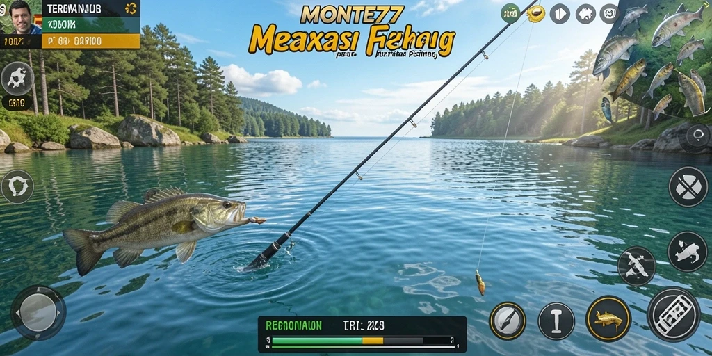 Tampilan gameplay <strong>MONTE77</strong> yang menakjubkan saat memancing di danau.
