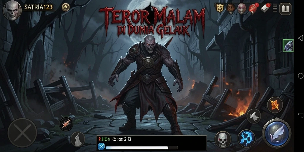 Tampilan gameplay menyeramkan yang memperlihatkan suasana horror di SATRIA123.